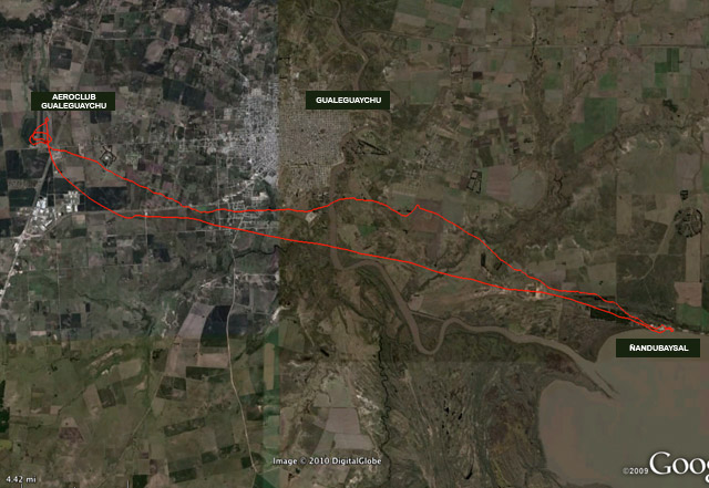 Mapa travesía en Paramotor al Ñandubaysal