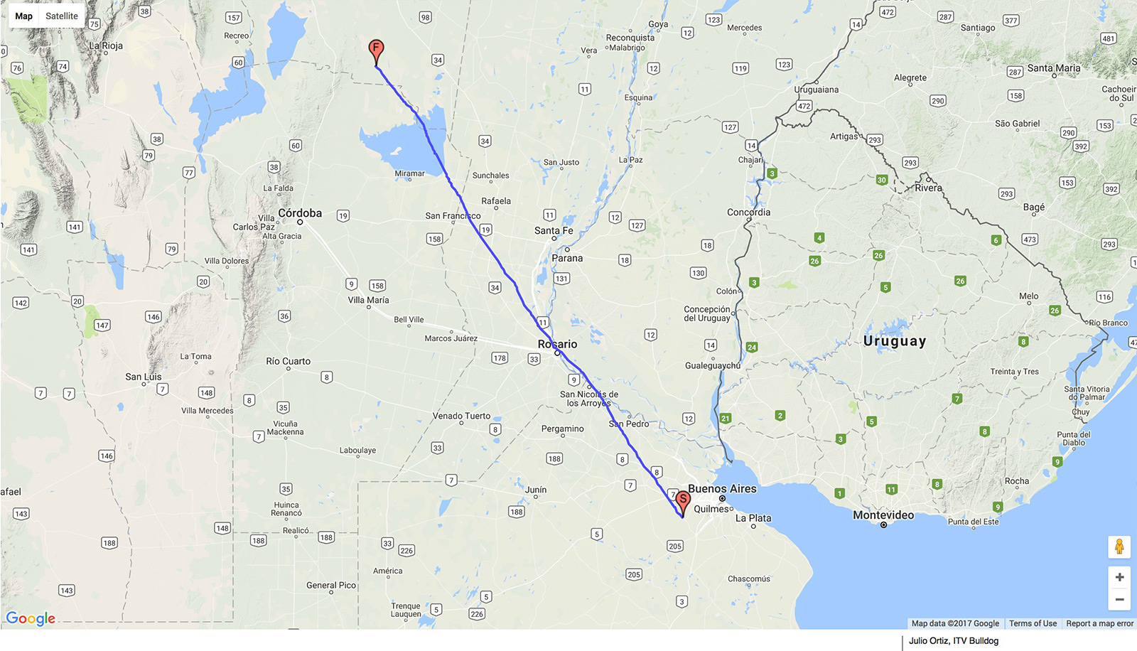 Mapa volando en paratrike a Tucumán